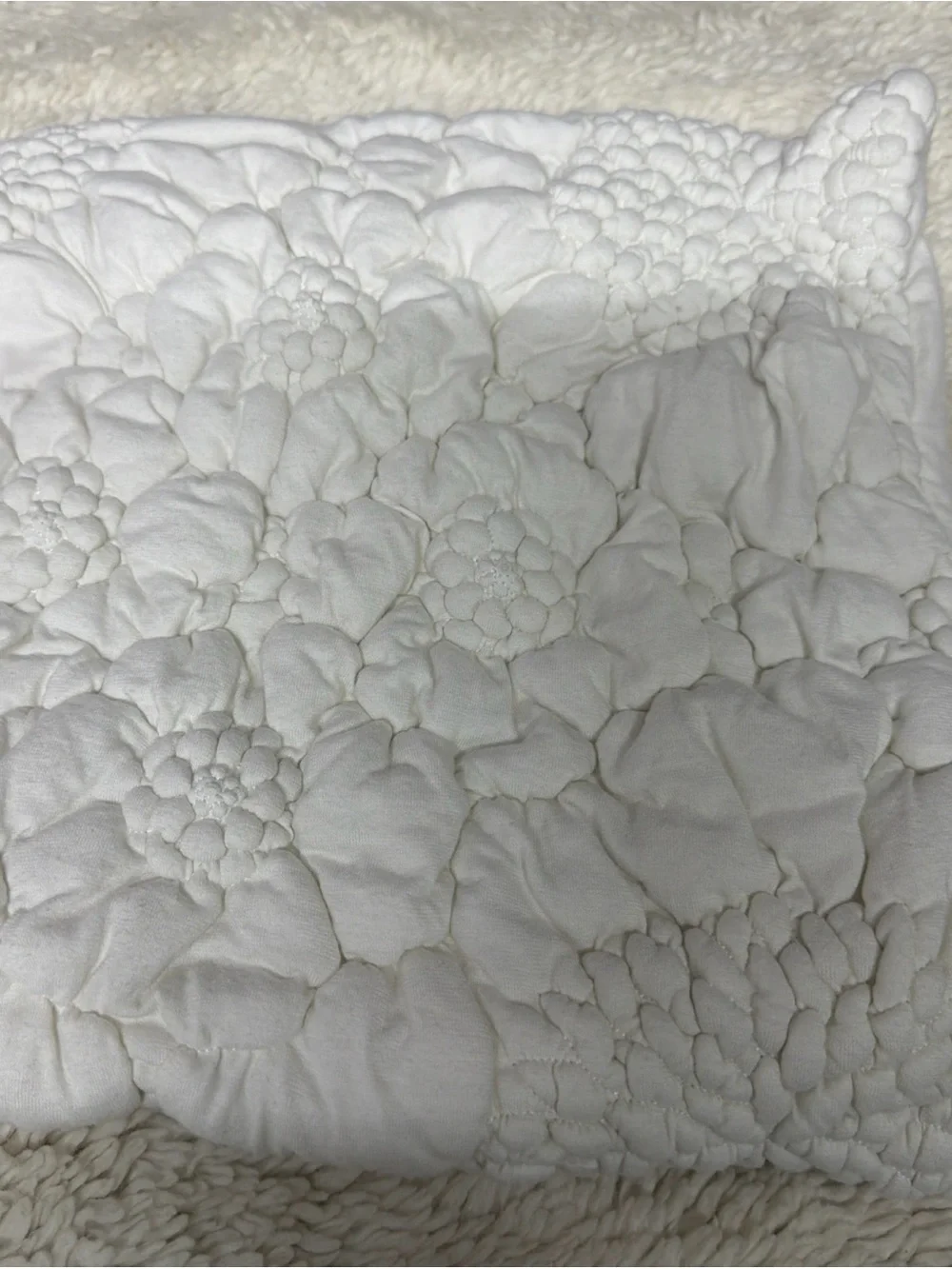 Anthropologie Euro sham 26”x26” Plush Floral Quilted - White 100% Cotton